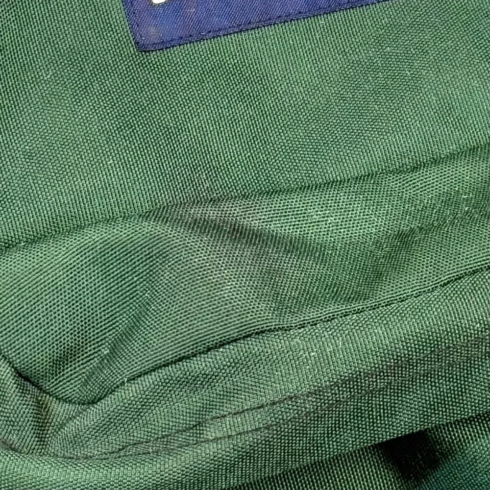 Vintage JanSport Backpack Green Canvas Brown Suede Leather Bottom School Bag